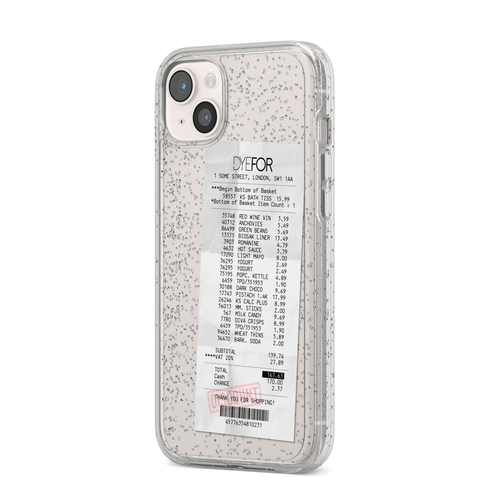 Supermarket Receipt iPhone 14 Plus Glitter Tough Case Starlight Angled Image