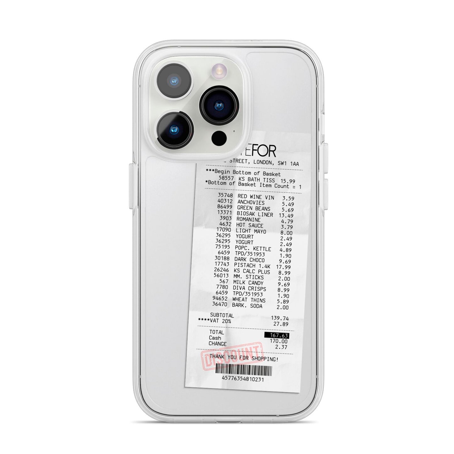 Supermarket Receipt iPhone 14 Pro Clear Tough Case Silver