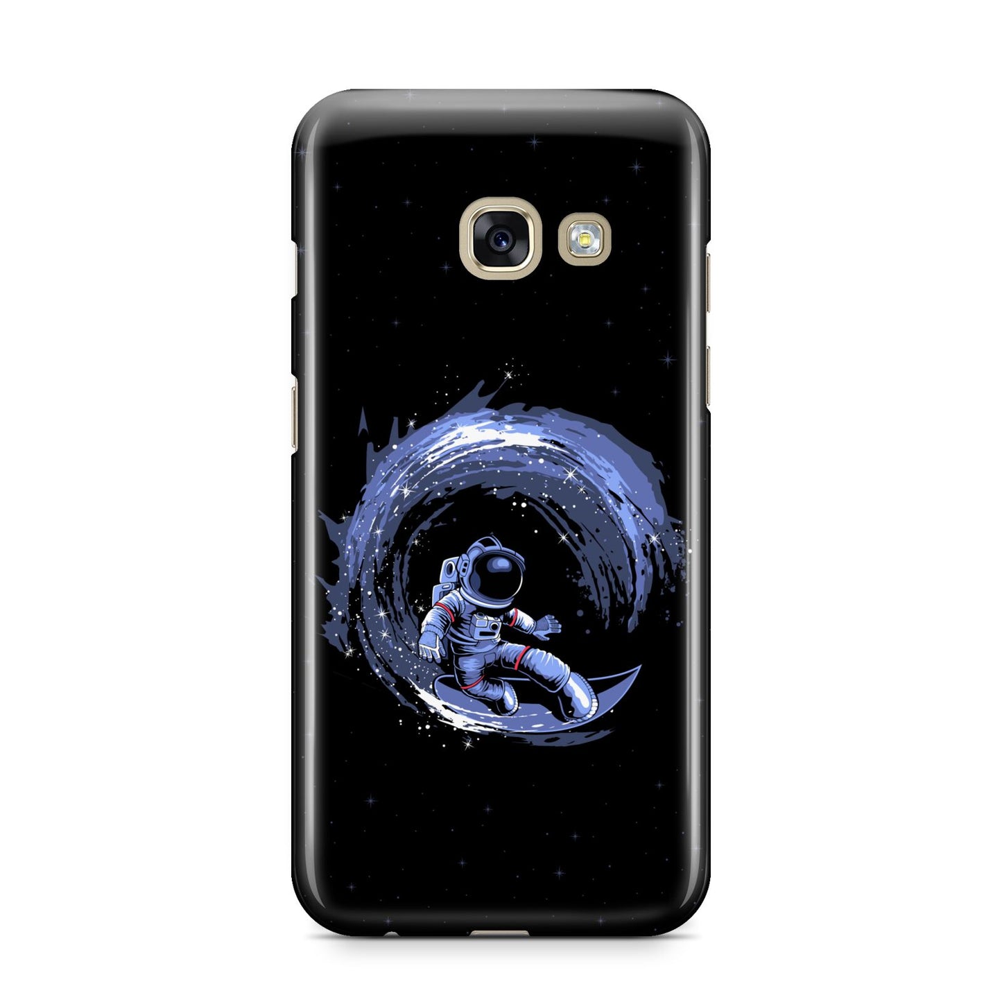 Surfing Astronaut Samsung Galaxy A3 2017 Case on gold phone