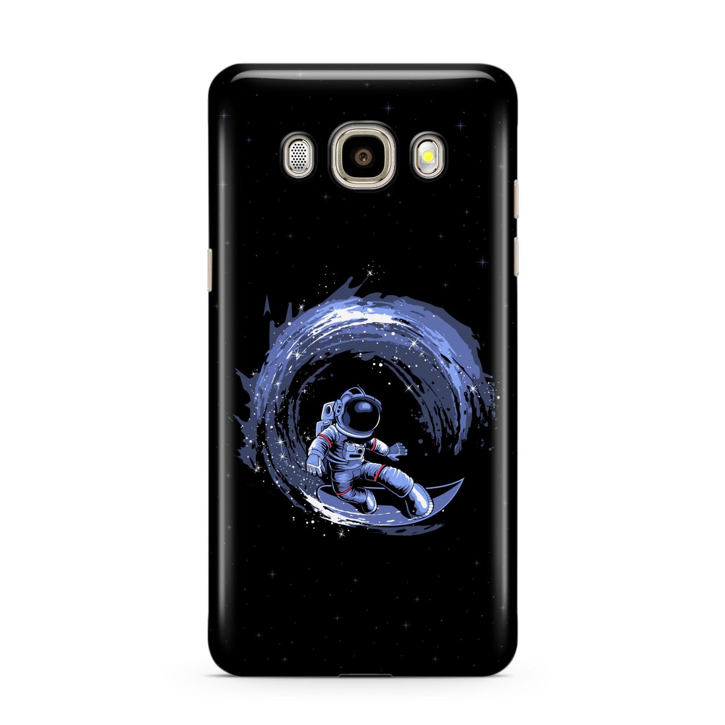 Surfing Astronaut Samsung Galaxy J7 2016 Case on gold phone