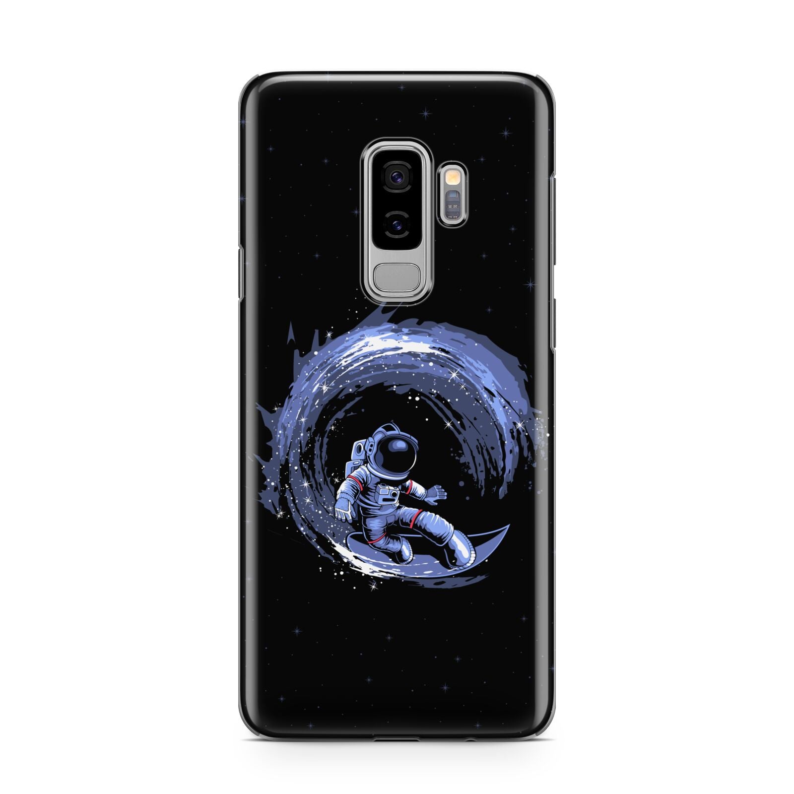 Surfing Astronaut Samsung Galaxy S9 Plus Case on Silver phone