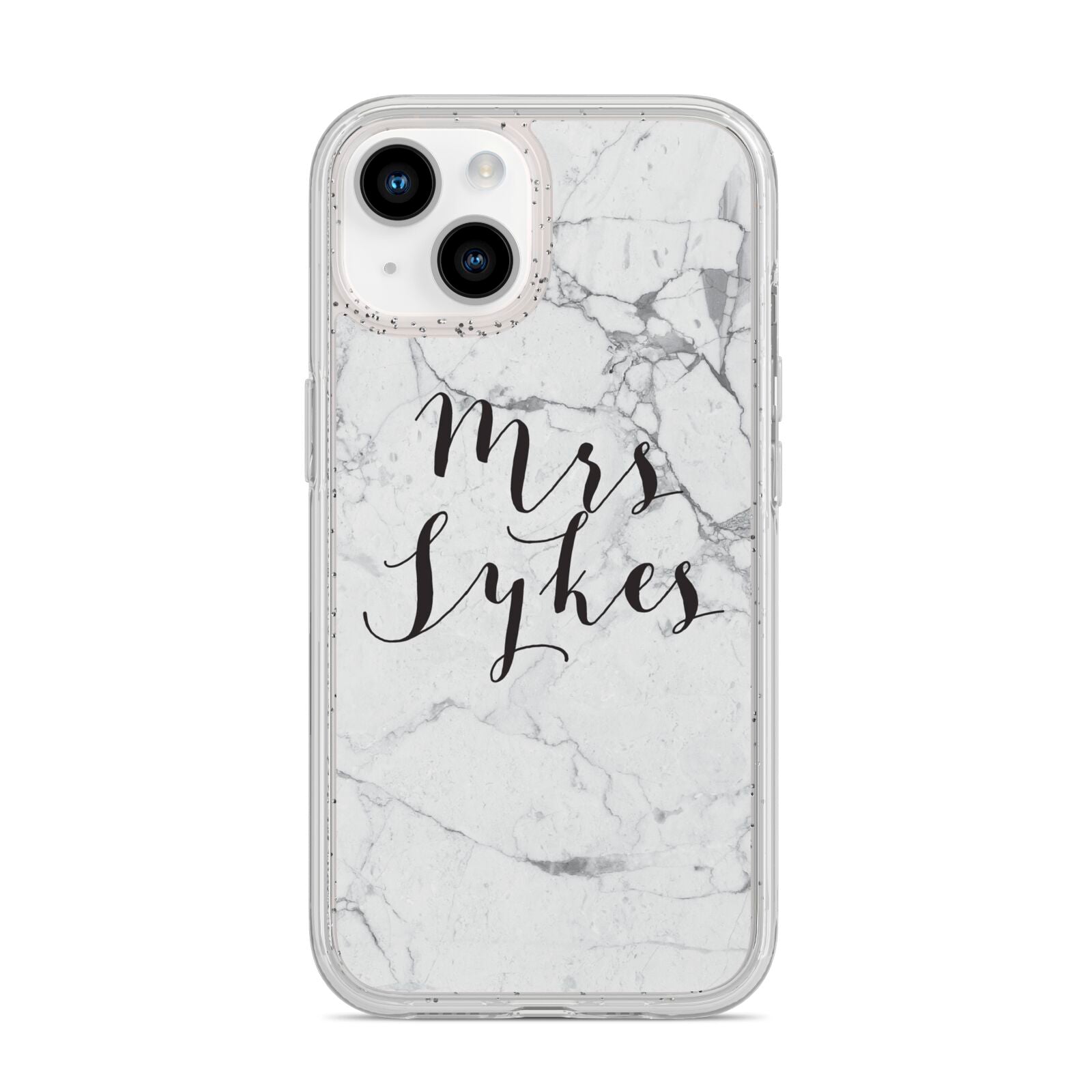 Surname Personalised Marble iPhone 14 Glitter Tough Case Starlight