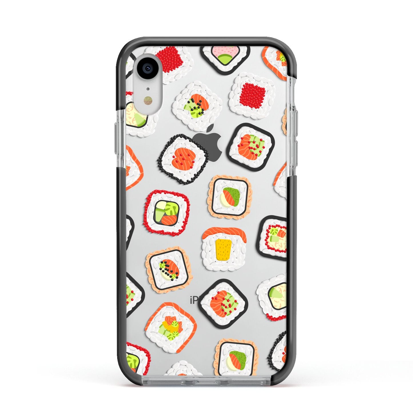 Sushi Apple iPhone XR Impact Case Black Edge on Silver Phone