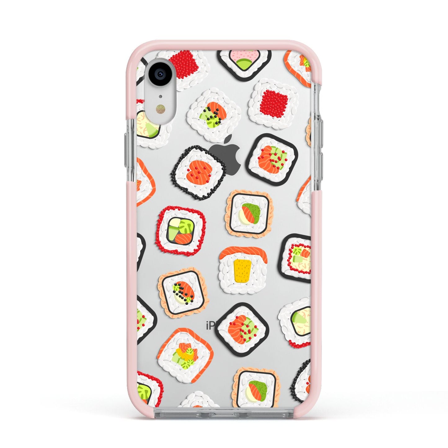 Sushi Apple iPhone XR Impact Case Pink Edge on Silver Phone