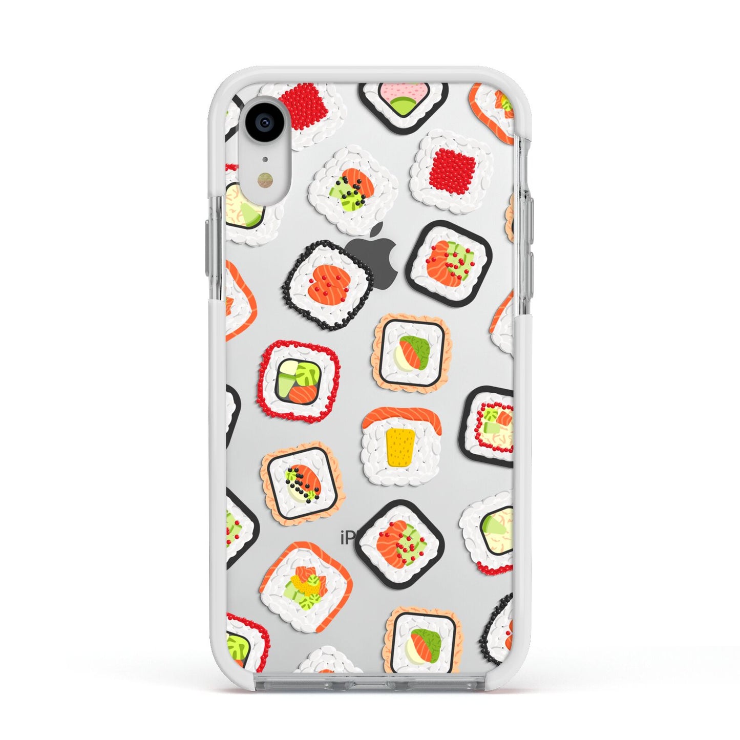 Sushi Apple iPhone XR Impact Case White Edge on Silver Phone