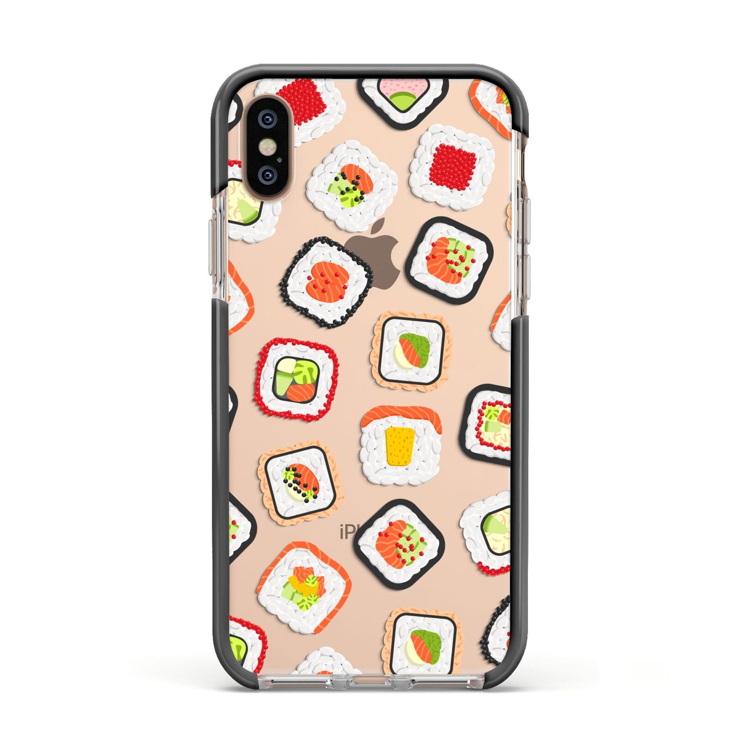 Sushi Apple iPhone Xs Impact Case Black Edge on Gold Phone