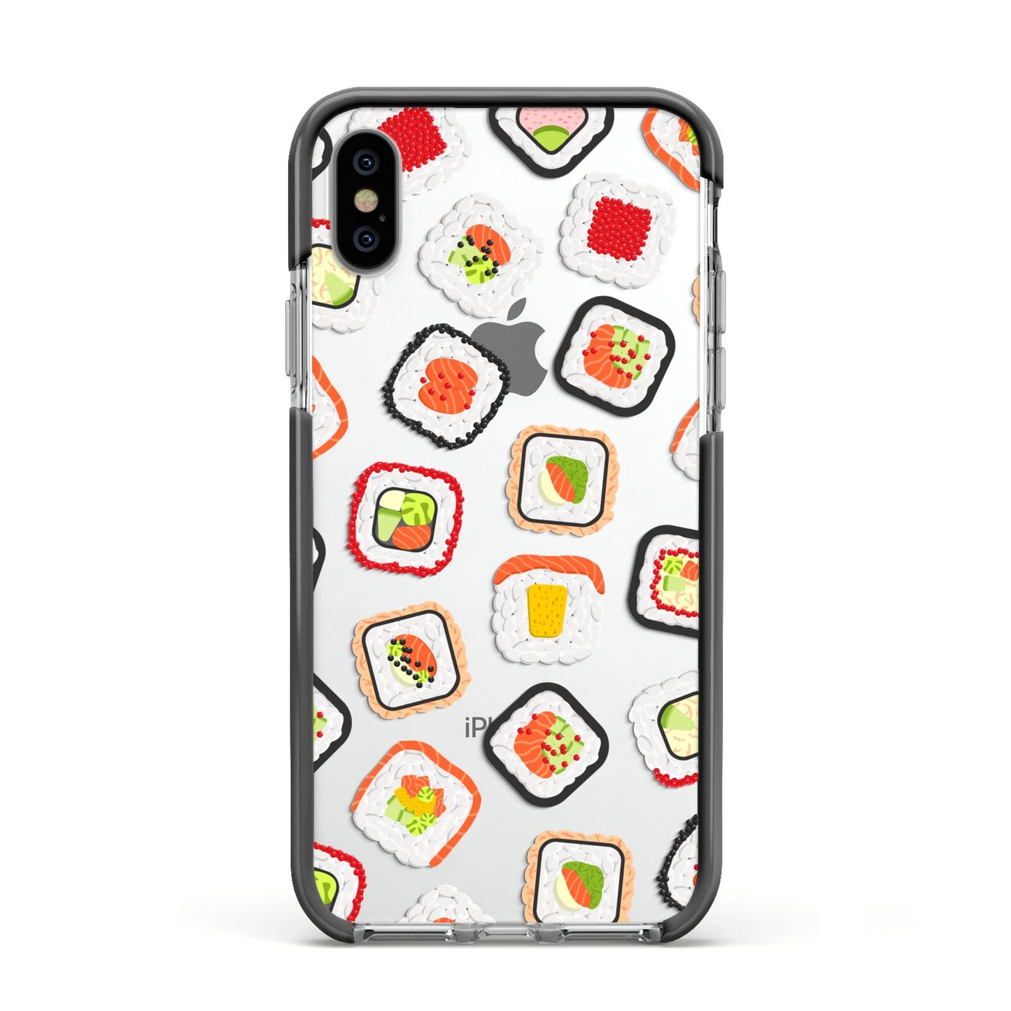 Sushi Apple iPhone Xs Impact Case Black Edge on Silver Phone