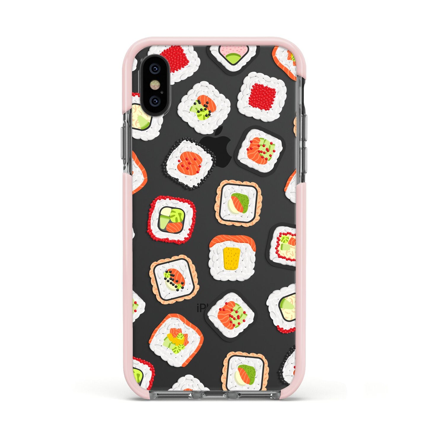 Sushi Apple iPhone Xs Impact Case Pink Edge on Black Phone