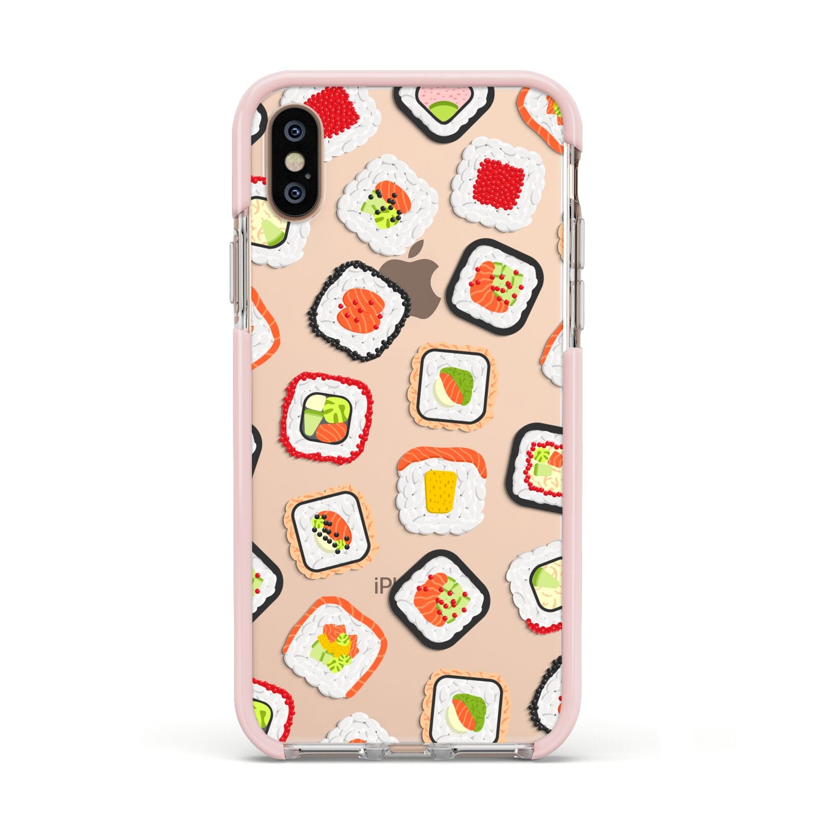 Sushi Apple iPhone Xs Impact Case Pink Edge on Gold Phone