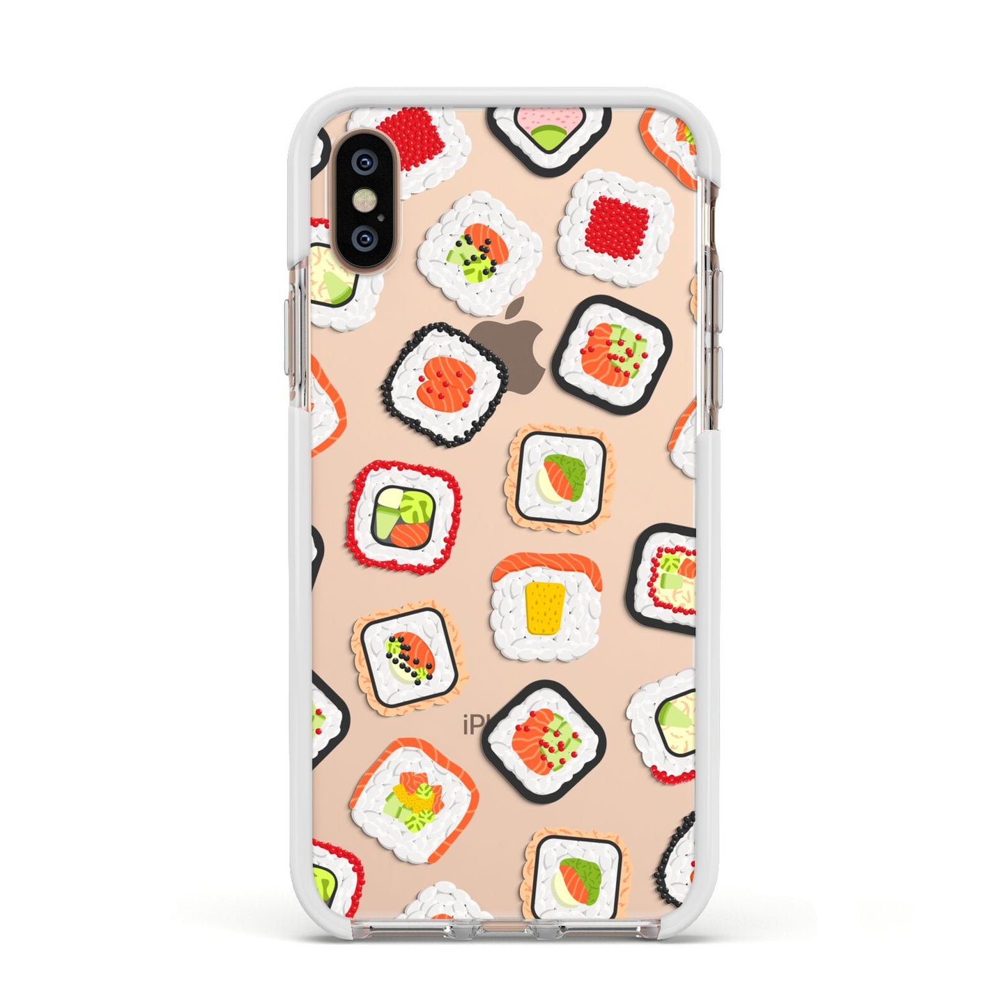 Sushi Apple iPhone Xs Impact Case White Edge on Gold Phone