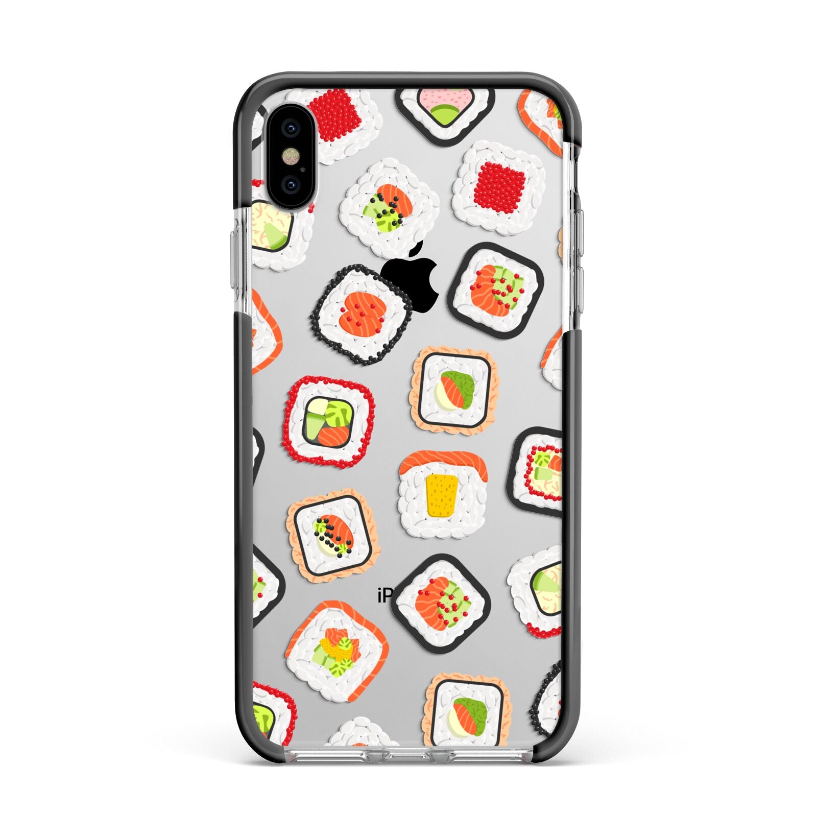 Sushi Apple iPhone Xs Max Impact Case Black Edge on Silver Phone