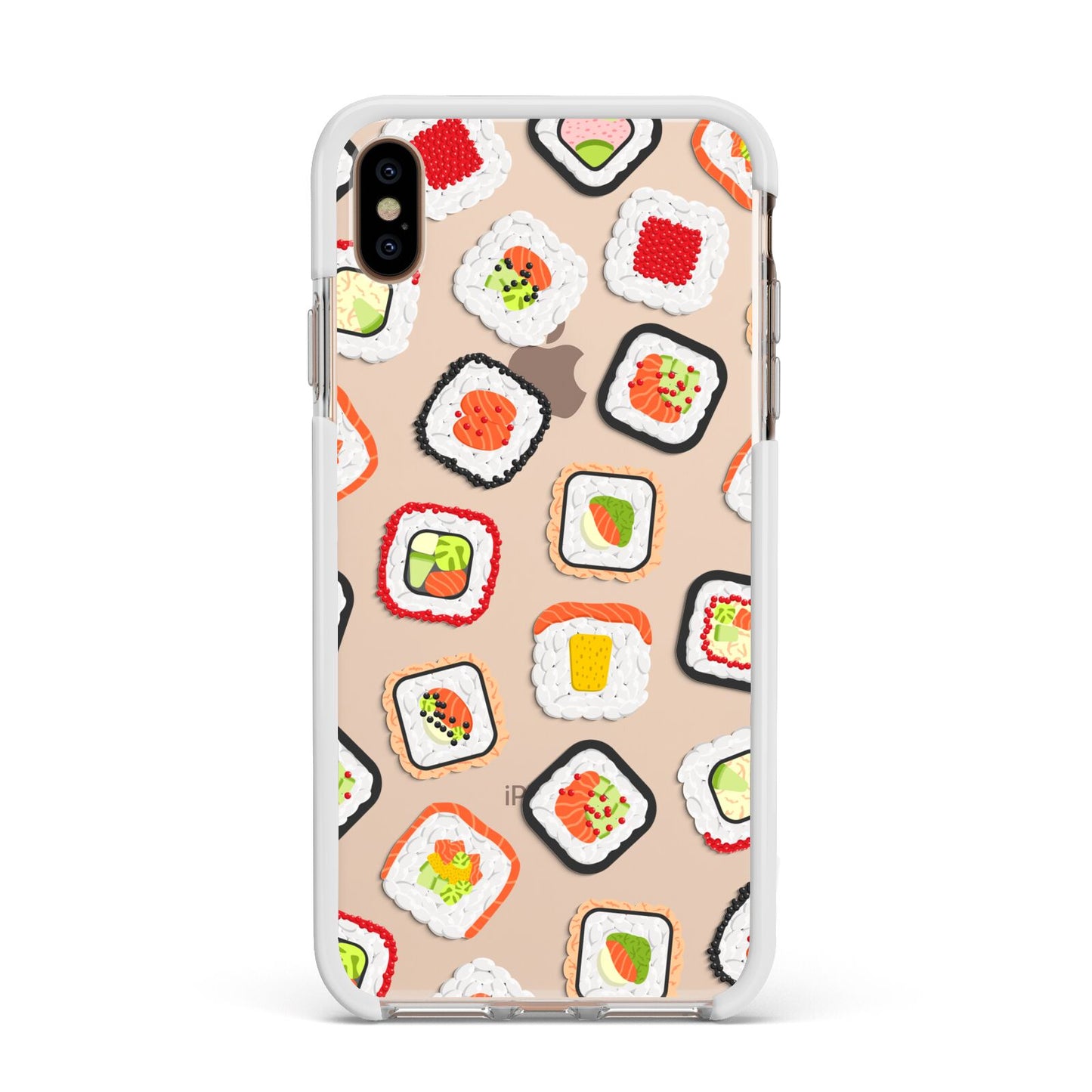 Sushi Apple iPhone Xs Max Impact Case White Edge on Gold Phone