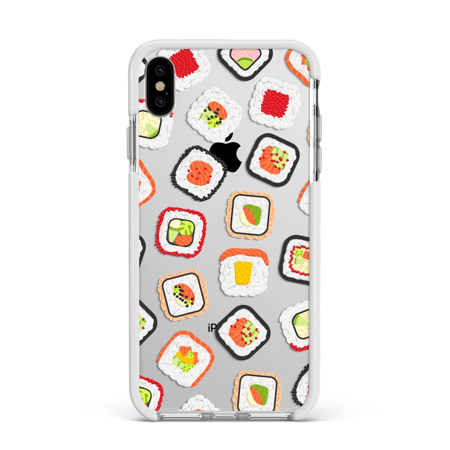 Sushi Apple iPhone Xs Max Impact Case White Edge on Silver Phone