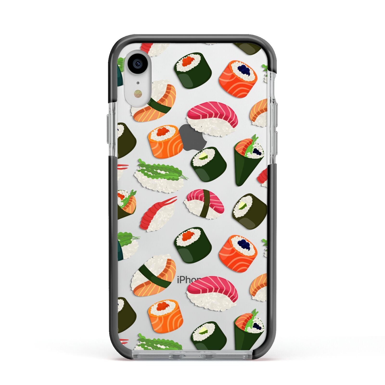 Sushi Fun Apple iPhone XR Impact Case Black Edge on Silver Phone