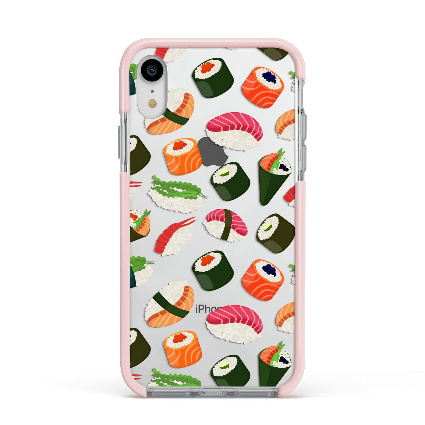 Sushi Fun Apple iPhone XR Impact Case Pink Edge on Silver Phone