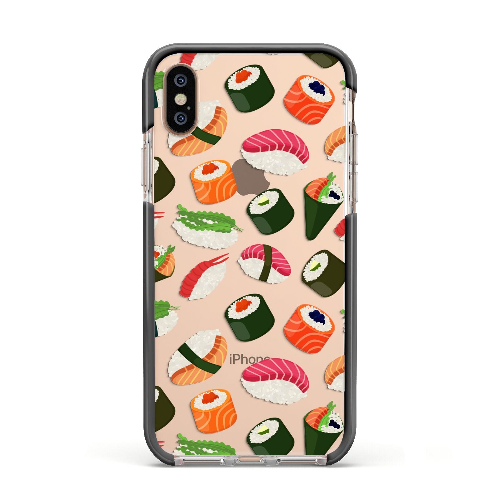 Sushi Fun Apple iPhone Xs Impact Case Black Edge on Gold Phone