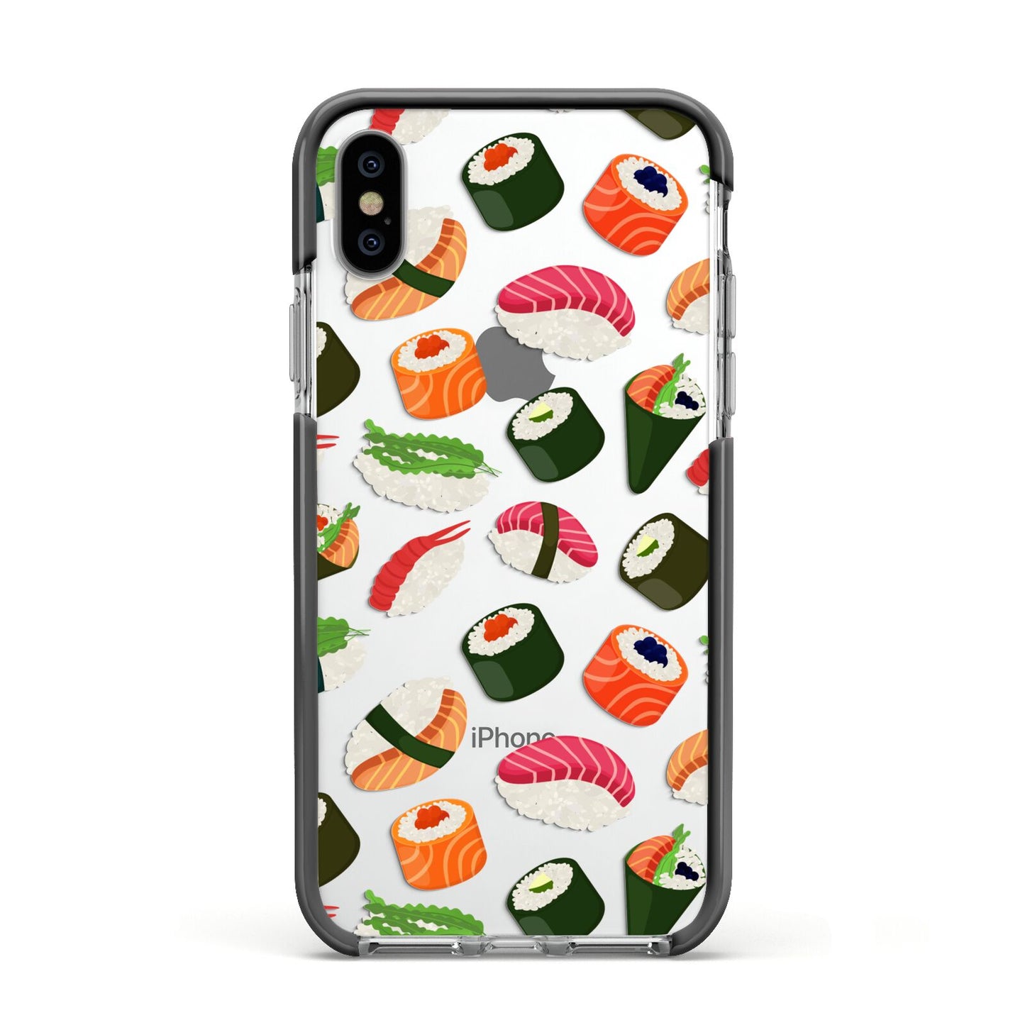 Sushi Fun Apple iPhone Xs Impact Case Black Edge on Silver Phone