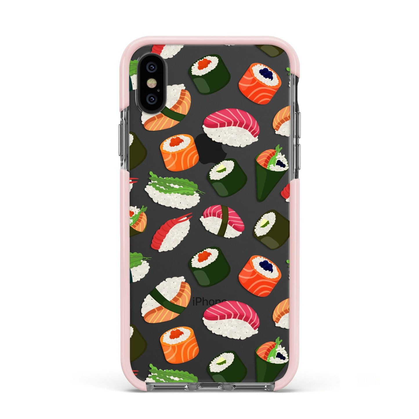 Sushi Fun Apple iPhone Xs Impact Case Pink Edge on Black Phone