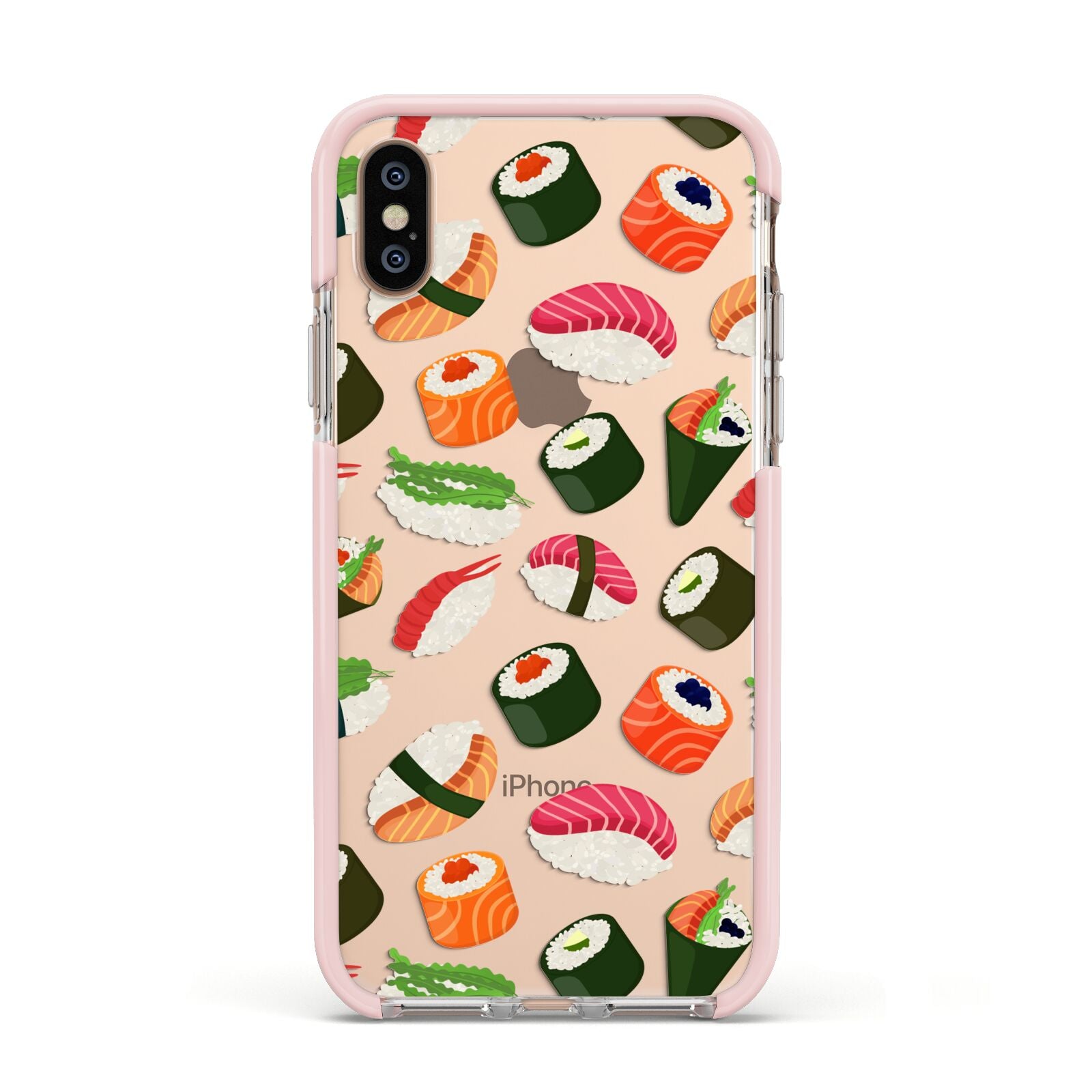 Sushi Fun Apple iPhone Xs Impact Case Pink Edge on Gold Phone