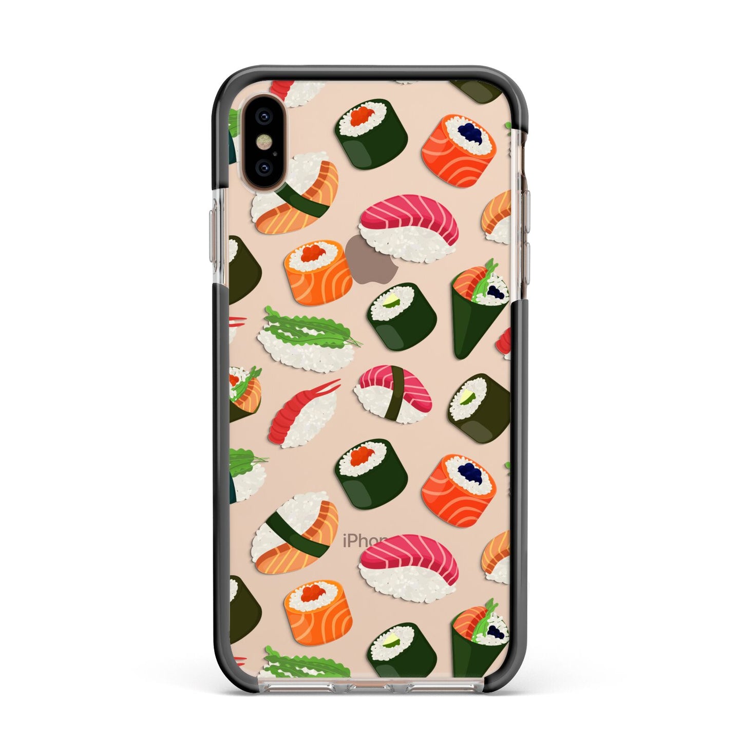 Sushi Fun Apple iPhone Xs Max Impact Case Black Edge on Gold Phone