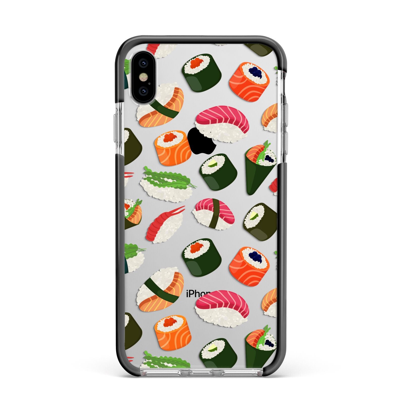 Sushi Fun Apple iPhone Xs Max Impact Case Black Edge on Silver Phone