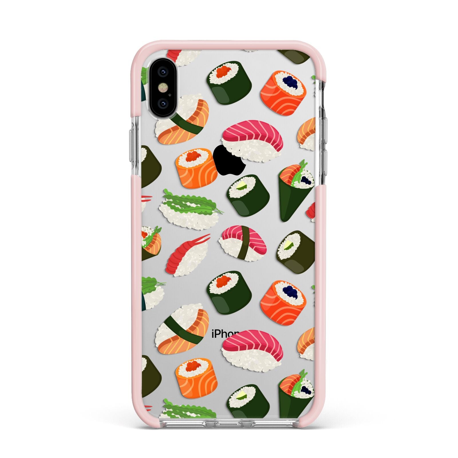 Sushi Fun Apple iPhone Xs Max Impact Case Pink Edge on Silver Phone