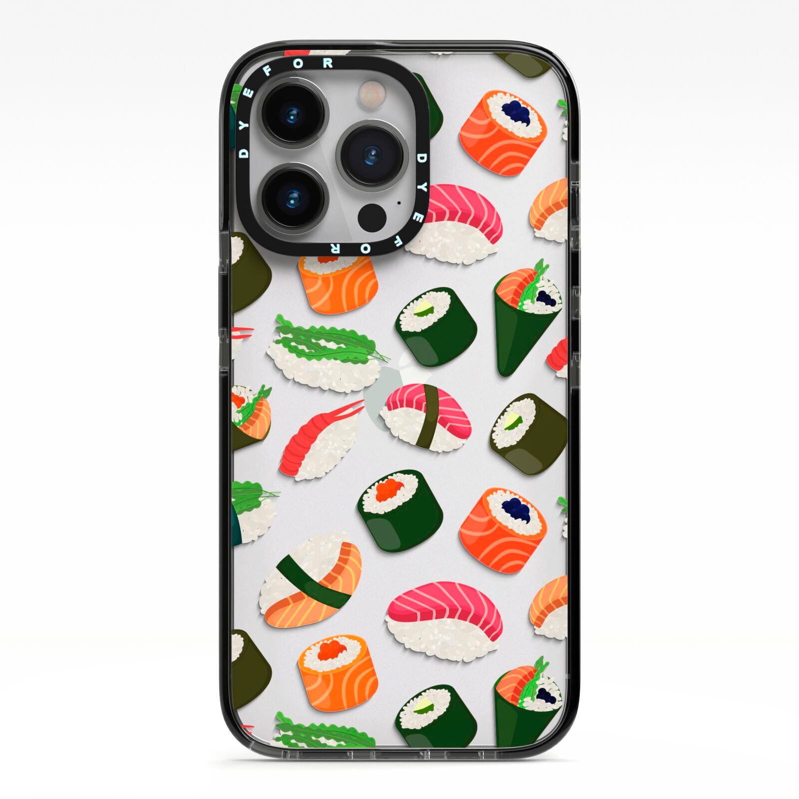 Sushi Fun iPhone 13 Pro Black Impact Case on Silver phone