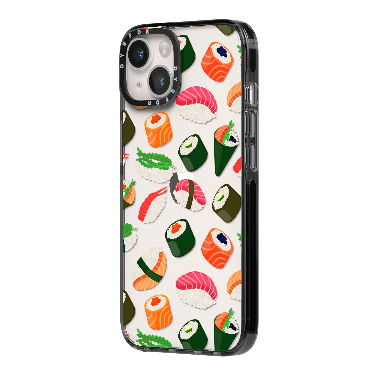 Sushi Fun iPhone 14 Black Impact Case Side Angle on Silver phone