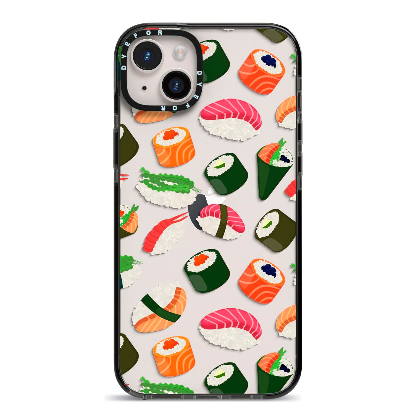 Sushi Fun iPhone 14 Plus Black Impact Case on Silver phone