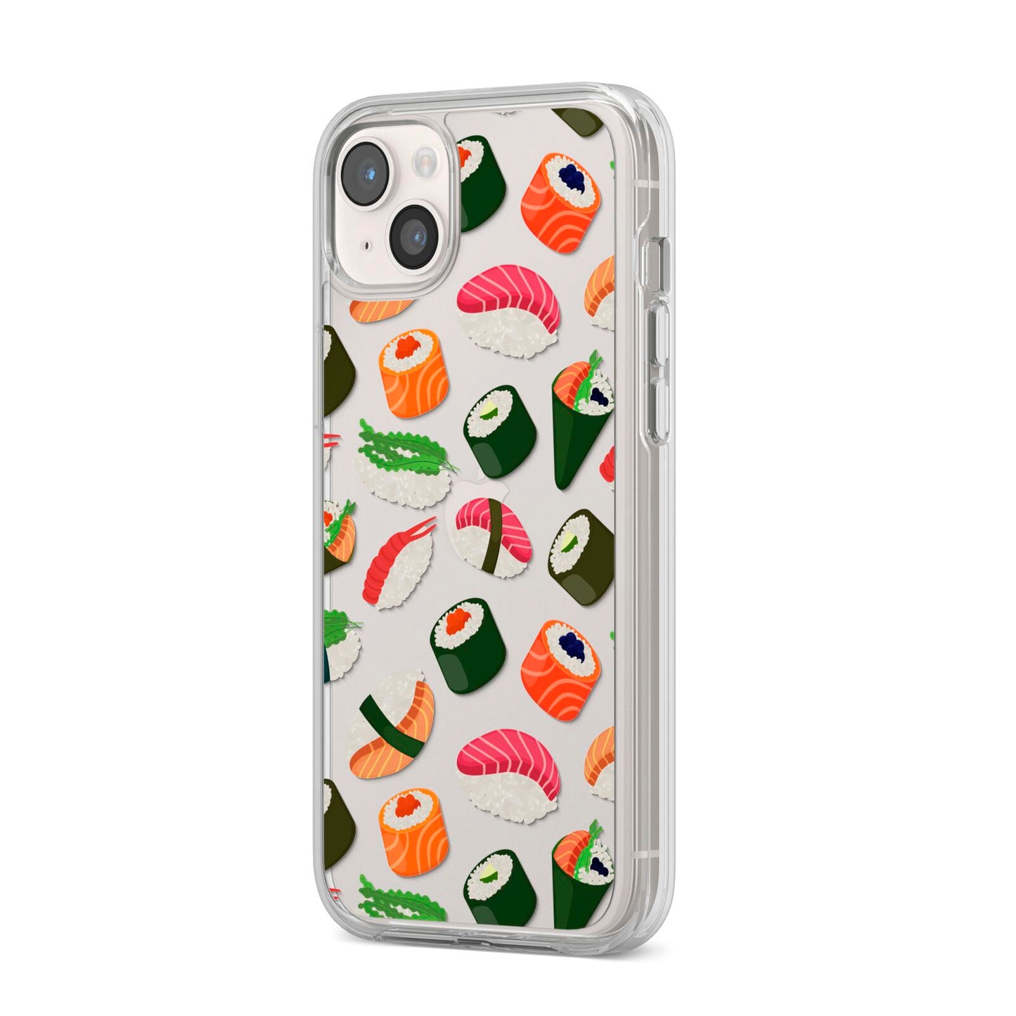 Sushi Fun iPhone 14 Plus Clear Tough Case Starlight Angled Image