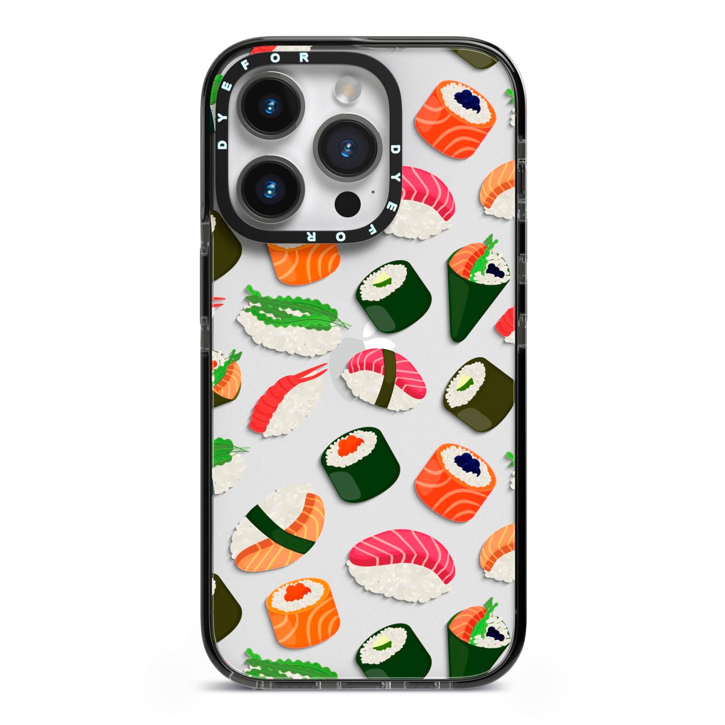 Sushi Fun iPhone 14 Pro Black Impact Case on Silver phone