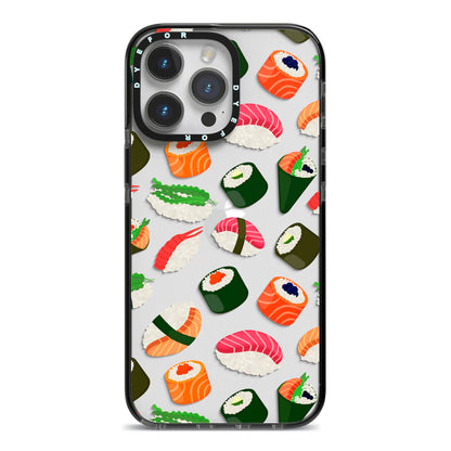 Sushi Fun iPhone 14 Pro Max Black Impact Case on Silver phone