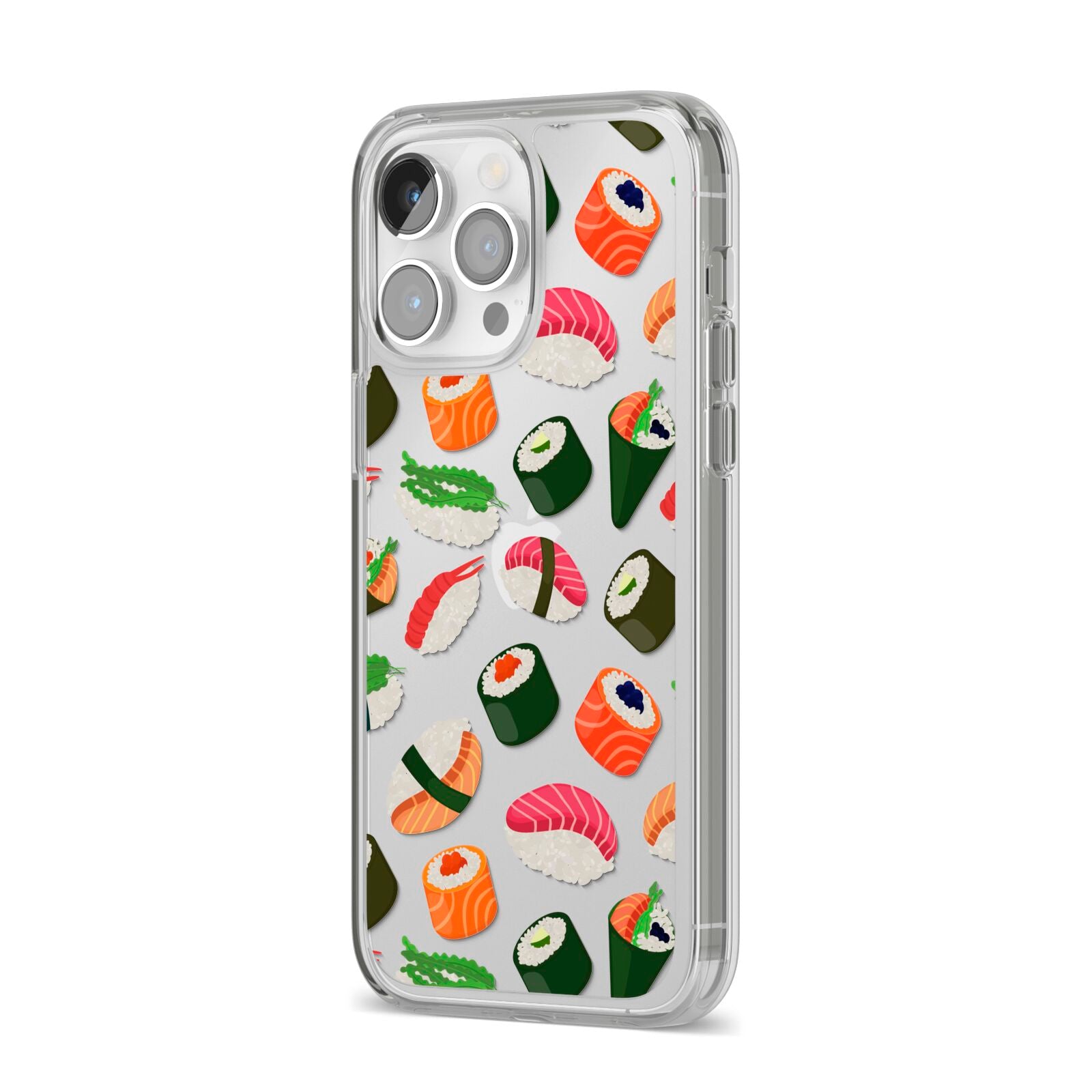 Sushi Fun iPhone 14 Pro Max Clear Tough Case Silver Angled Image