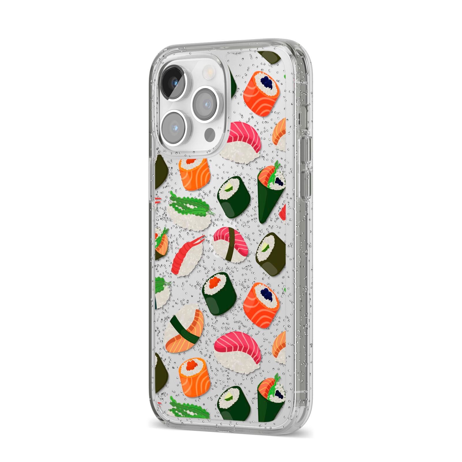 Sushi Fun iPhone 14 Pro Max Glitter Tough Case Silver Angled Image