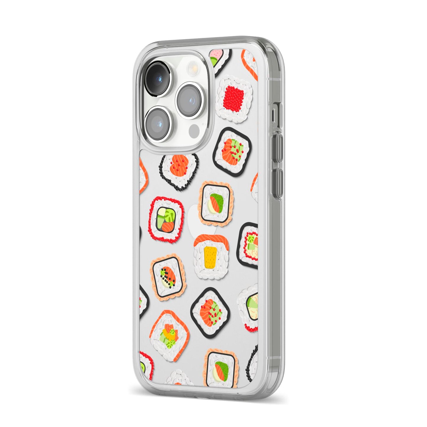 Sushi iPhone 14 Pro Clear Tough Case Silver Angled Image