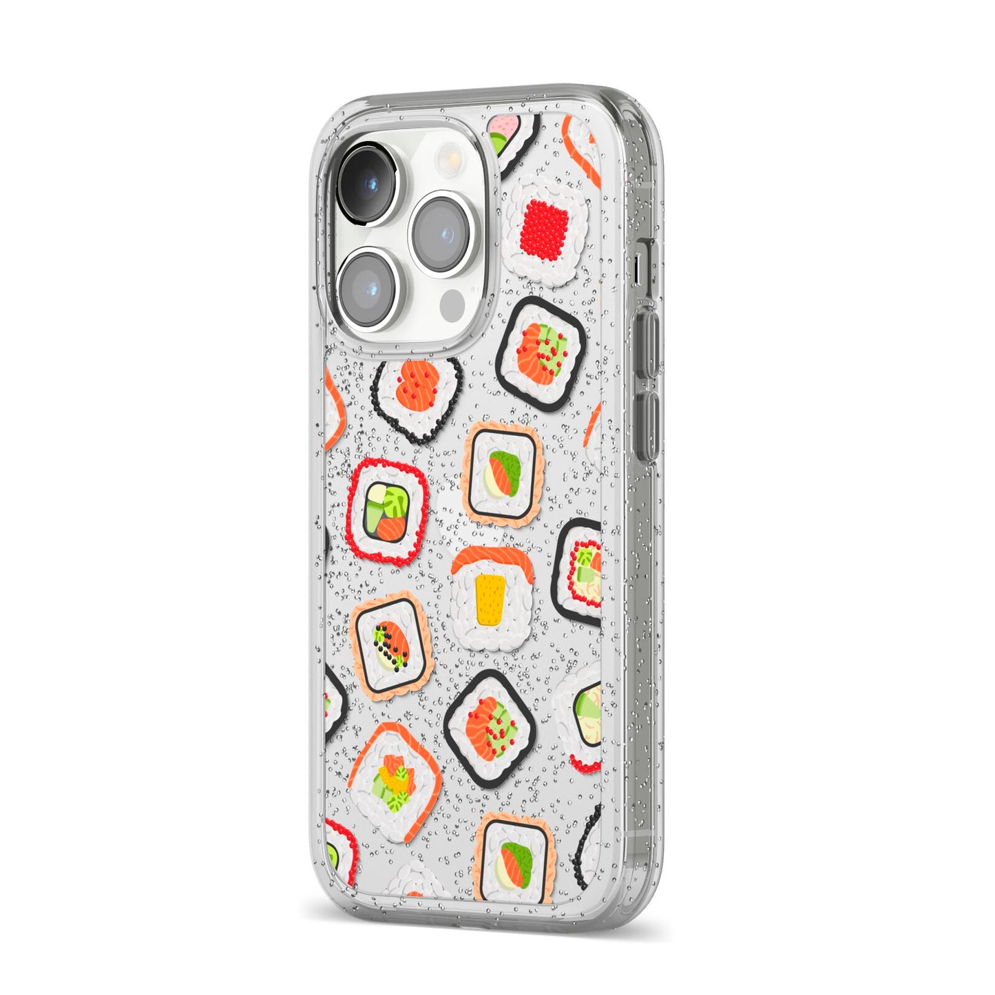 Sushi iPhone 14 Pro Glitter Tough Case Silver Angled Image