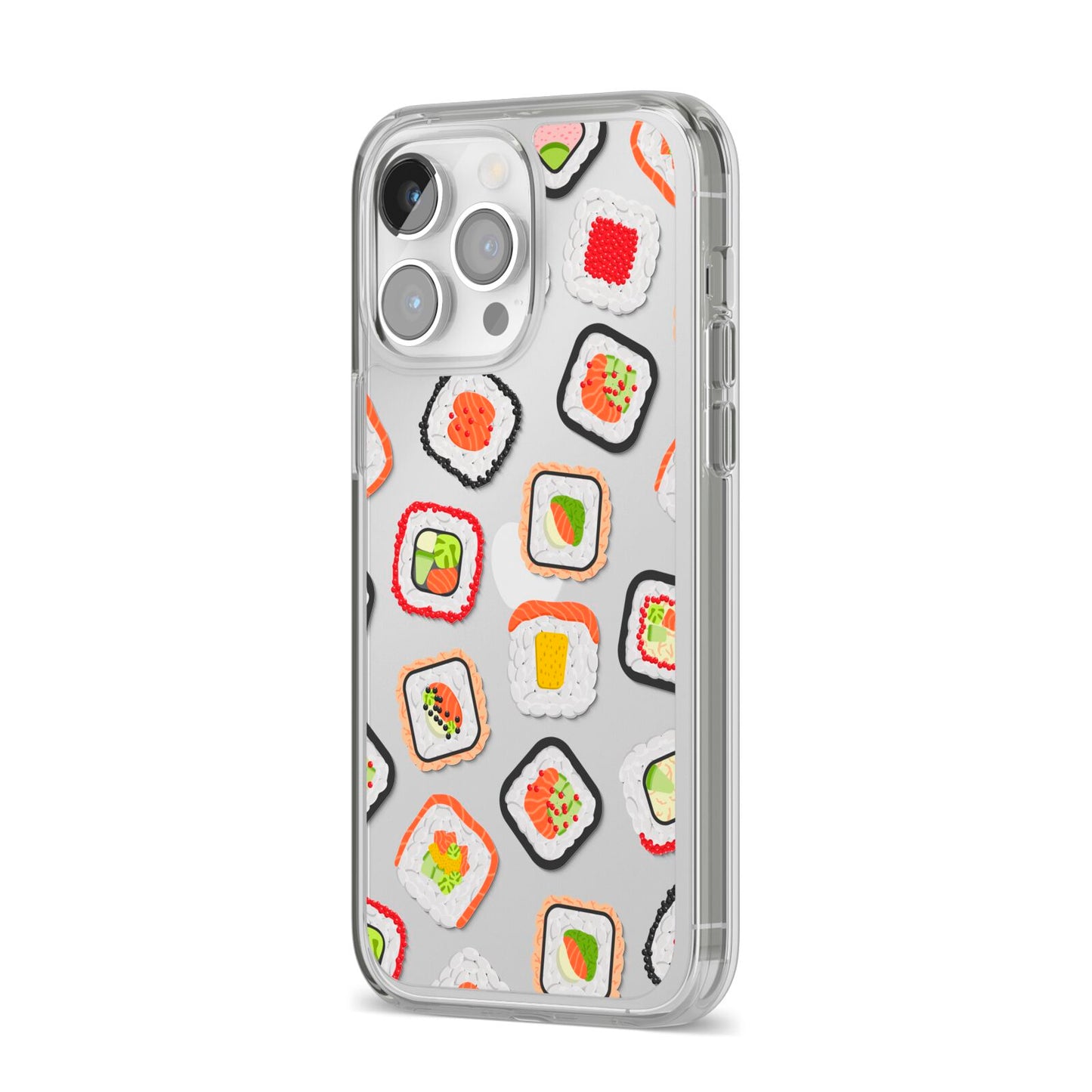 Sushi iPhone 14 Pro Max Clear Tough Case Silver Angled Image