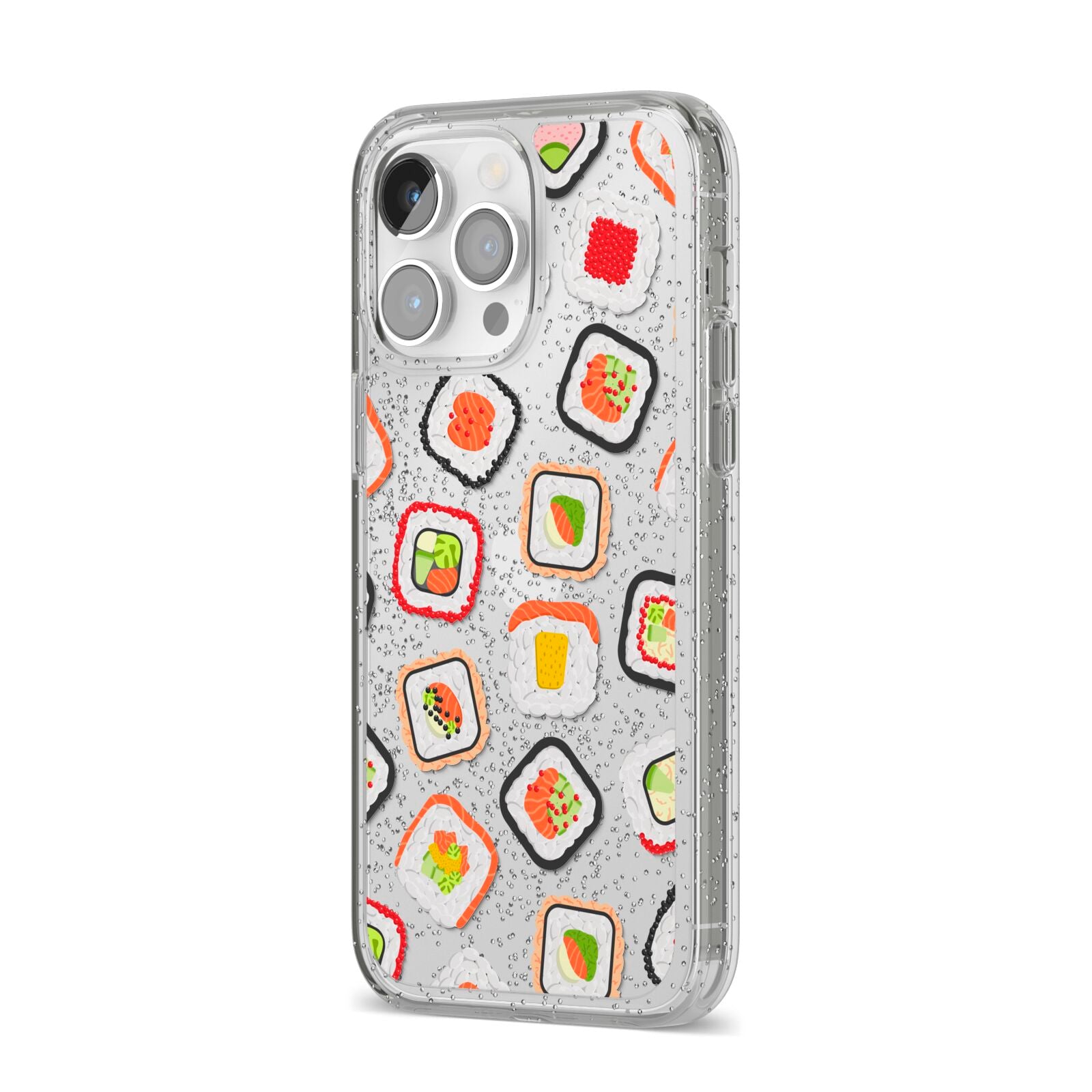 Sushi iPhone 14 Pro Max Glitter Tough Case Silver Angled Image