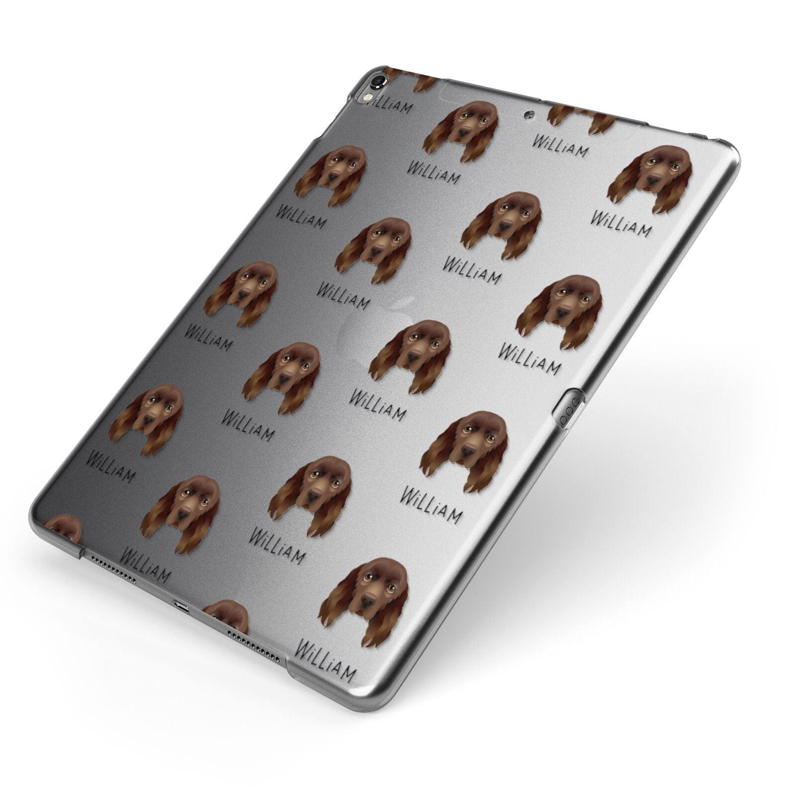 Sussex Spaniel Icon with Name Apple iPad Case on Grey iPad Side View