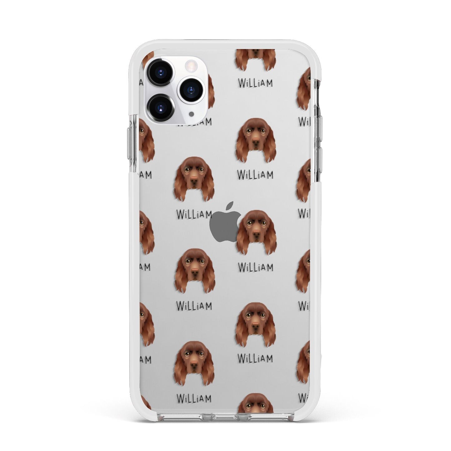 Sussex Spaniel Icon with Name Apple iPhone 11 Pro Max in Silver with White Impact Case