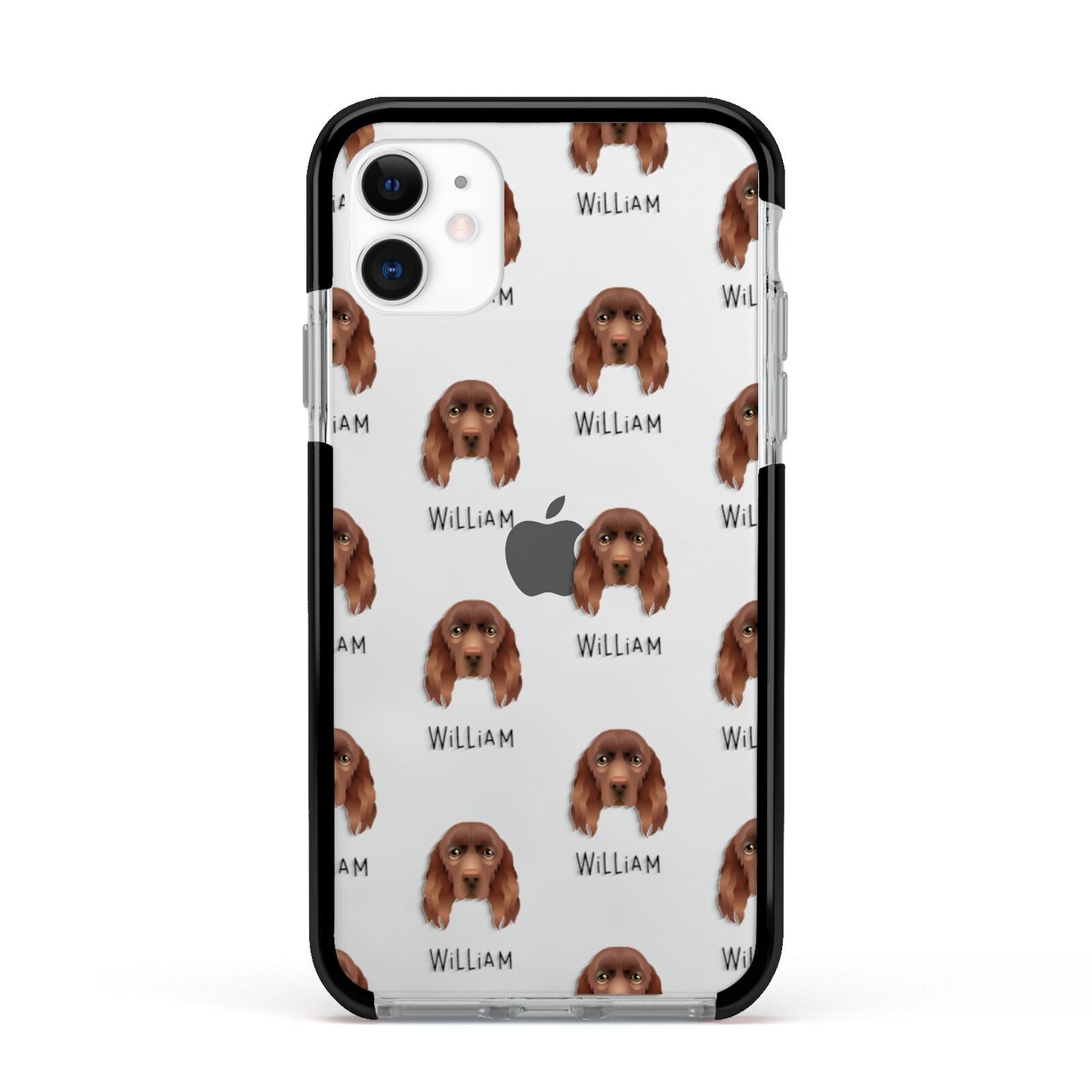Sussex Spaniel Icon with Name Apple iPhone 11 in White with Black Impact Case
