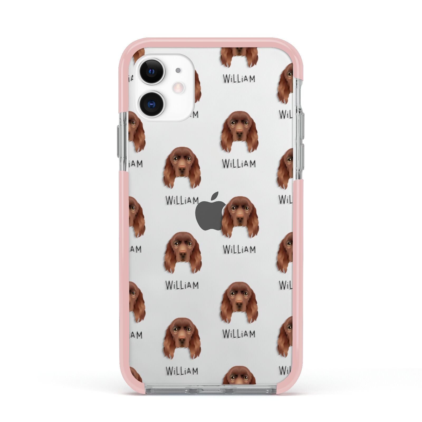 Sussex Spaniel Icon with Name Apple iPhone 11 in White with Pink Impact Case