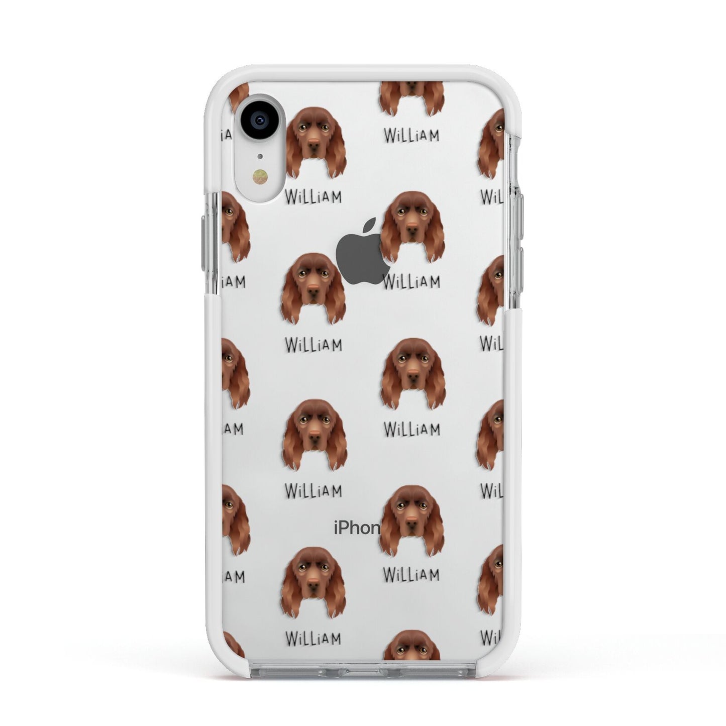 Sussex Spaniel Icon with Name Apple iPhone XR Impact Case White Edge on Silver Phone