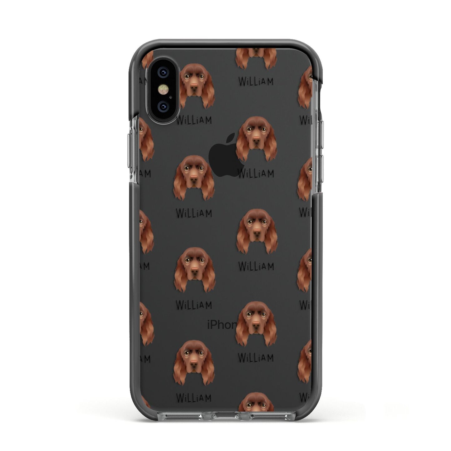 Sussex Spaniel Icon with Name Apple iPhone Xs Impact Case Black Edge on Black Phone
