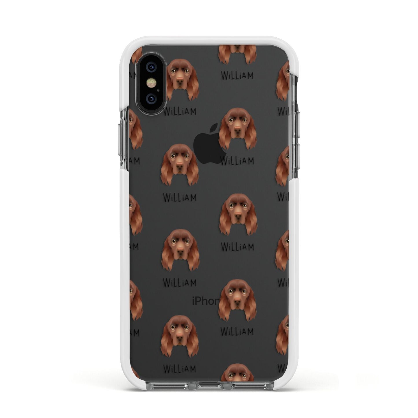 Sussex Spaniel Icon with Name Apple iPhone Xs Impact Case White Edge on Black Phone