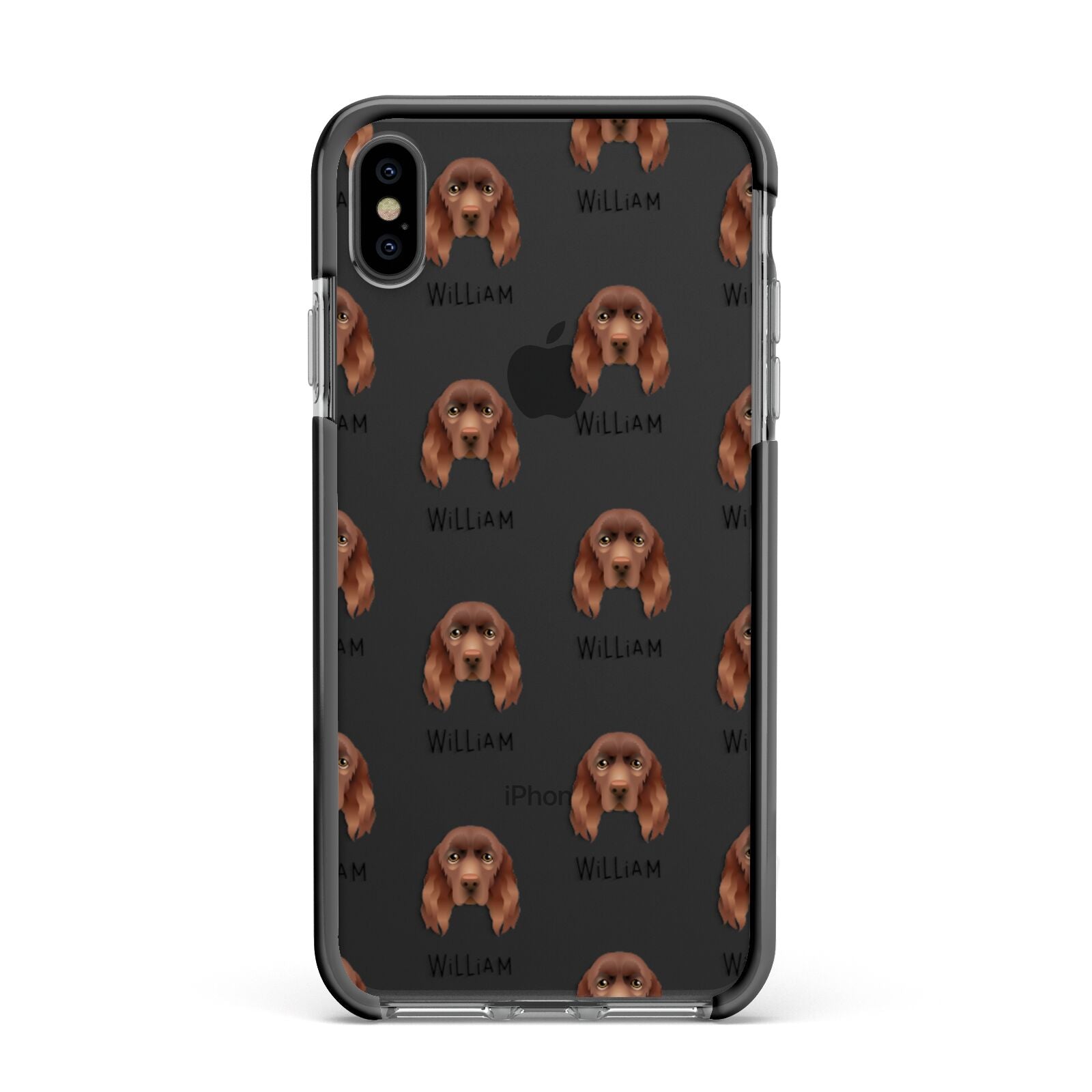 Sussex Spaniel Icon with Name Apple iPhone Xs Max Impact Case Black Edge on Black Phone