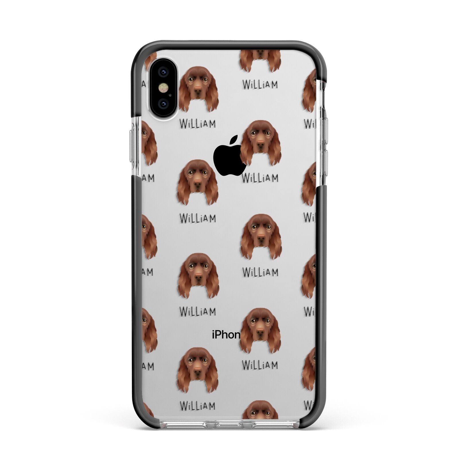 Sussex Spaniel Icon with Name Apple iPhone Xs Max Impact Case Black Edge on Silver Phone