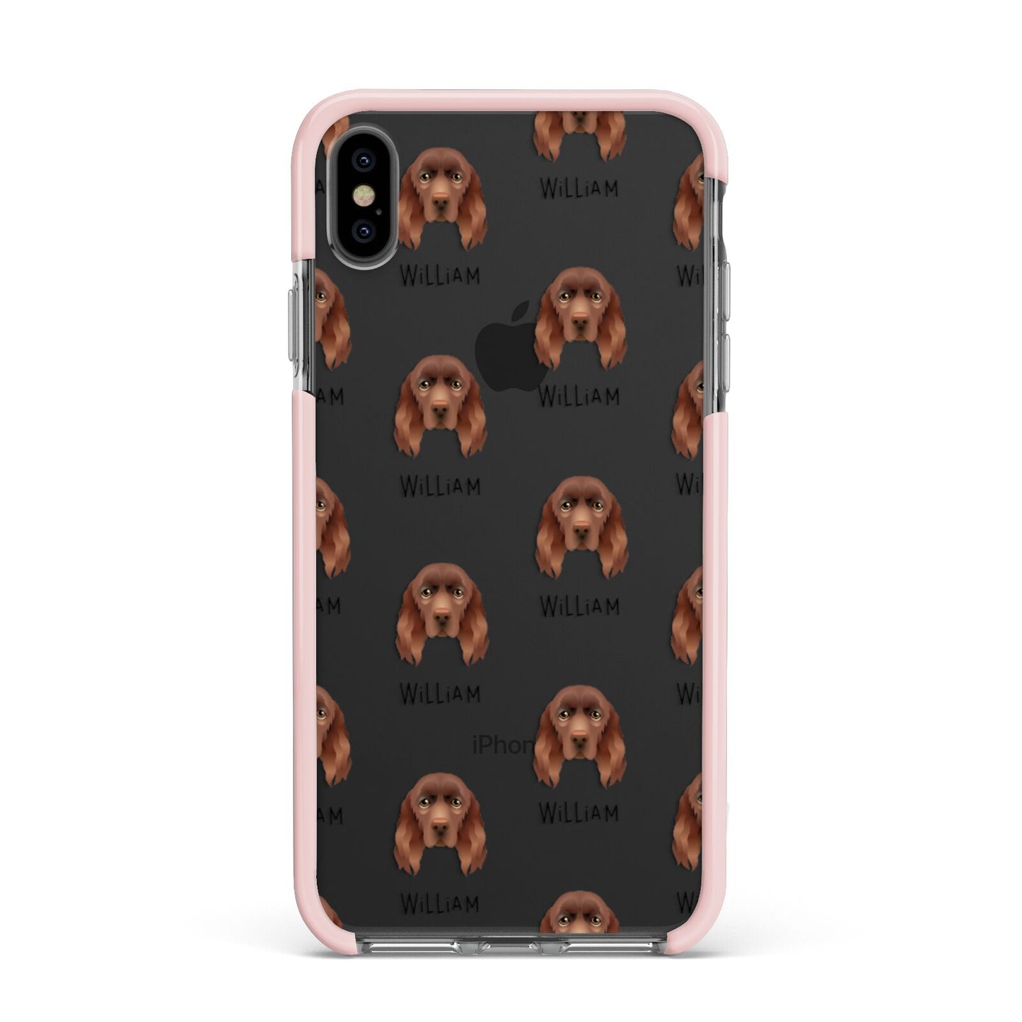 Sussex Spaniel Icon with Name Apple iPhone Xs Max Impact Case Pink Edge on Black Phone