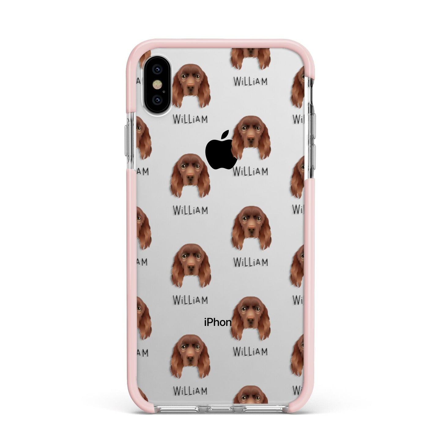 Sussex Spaniel Icon with Name Apple iPhone Xs Max Impact Case Pink Edge on Silver Phone