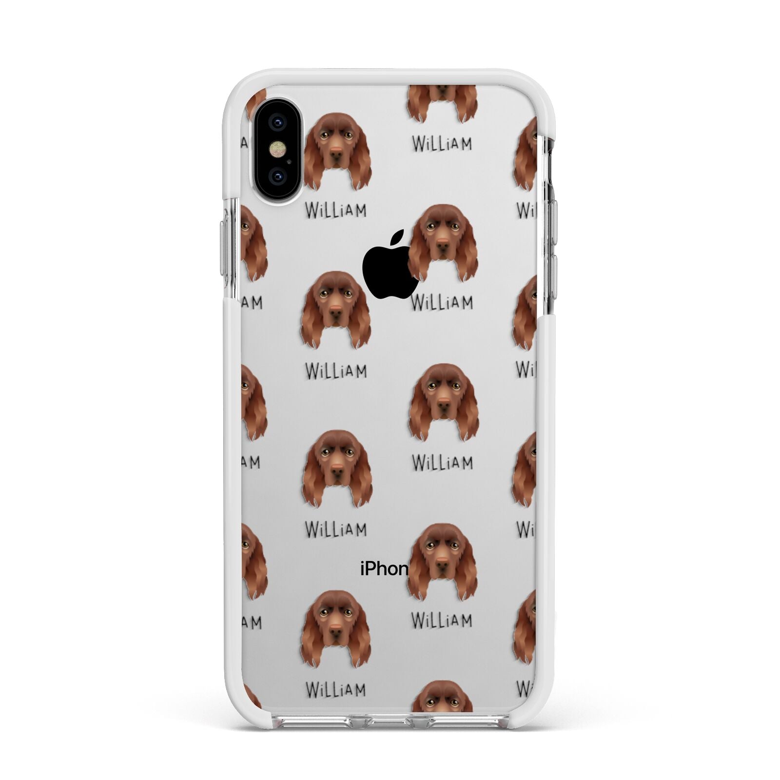 Sussex Spaniel Icon with Name Apple iPhone Xs Max Impact Case White Edge on Silver Phone